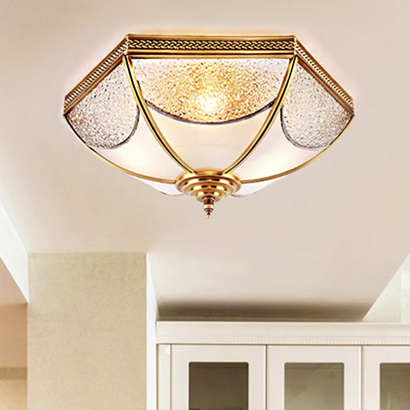 Ridged Flush Mount Traditional Glass Brass Chandelier - 14"/18"/23.5" Wide - 3/4/6 Bulbs