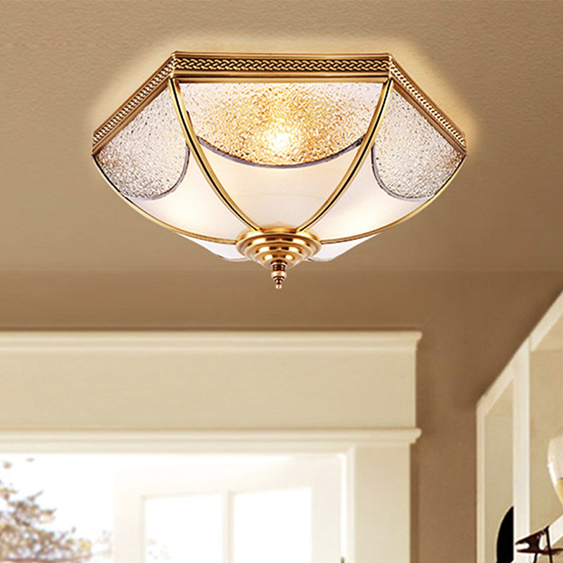 Ridged Flush Mount Traditional Glass Brass Chandelier - 14"/18"/23.5" Wide - 3/4/6 Bulbs