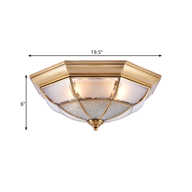 Traditional Water Glass Brass Cone Flush Mount Ceiling Light Fixture - 6/8/10 Bulbs, Hallway Décor - 15"/19.5"/23" Wide