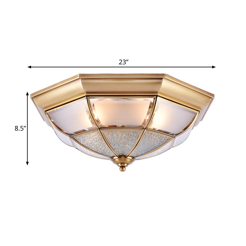 Traditional Water Glass Brass Cone Flush Mount Ceiling Light Fixture - 6/8/10 Bulbs, Hallway Décor - 15"/19.5"/23" Wide