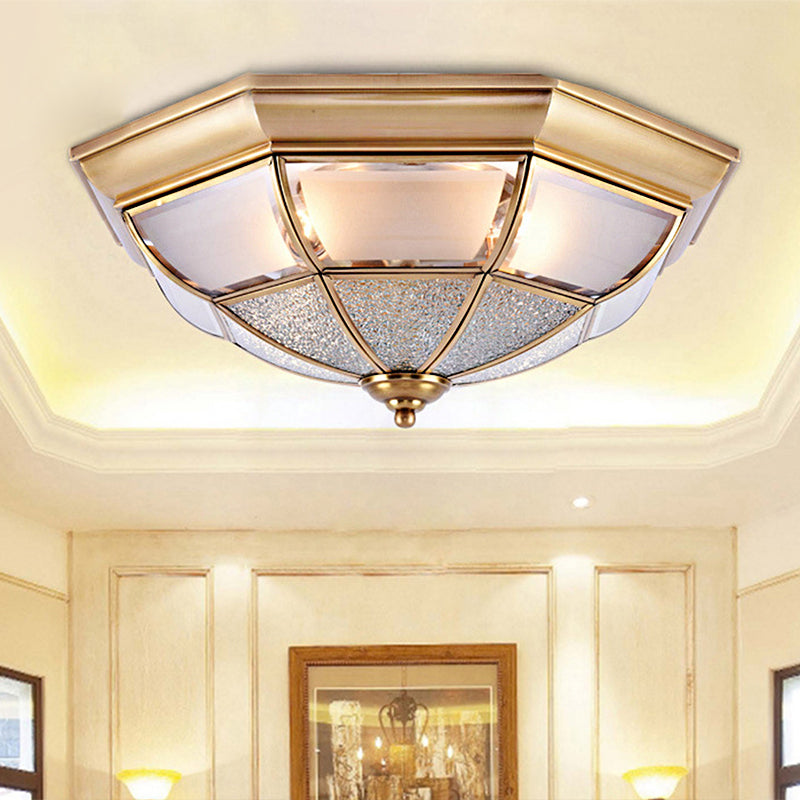 Traditional Water Glass Brass Cone Flush Mount Ceiling Light Fixture - 6/8/10 Bulbs, Hallway Décor - 15"/19.5"/23" Wide