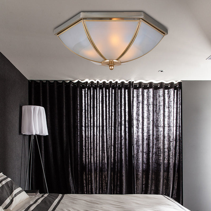 Traditional Opal Glass Ceiling Mounted Flush Mount Light Fixture with 3 Bulbs in Brass