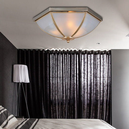 Traditional Opal Glass Ceiling Mounted Flush Mount Light Fixture with 3 Bulbs in Brass