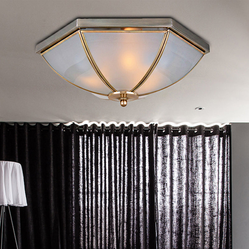 Traditional Opal Glass Ceiling Mounted Flush Mount Light Fixture with 3 Bulbs in Brass