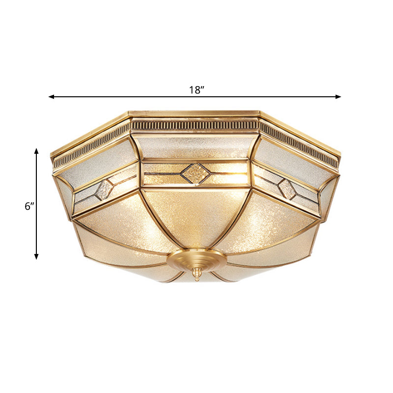 Tradition Textured Glass Octagon Flush Mount Ceiling Light Fixture: Brass, 4 Bulbs, Bedroom