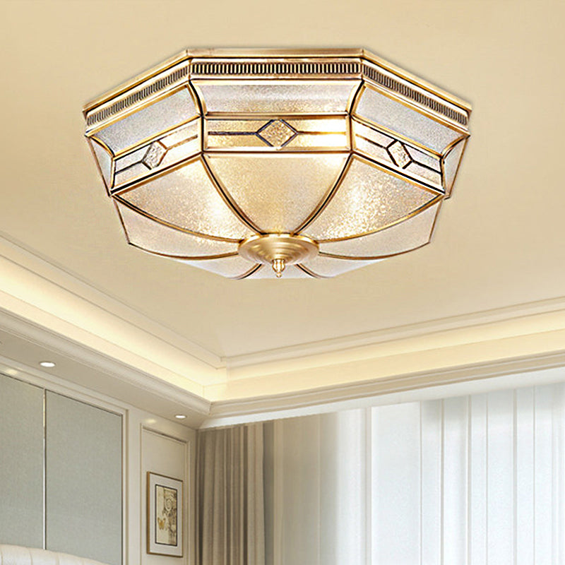 Tradition Textured Glass Octagon Flush Mount Ceiling Light Fixture: Brass, 4 Bulbs, Bedroom
