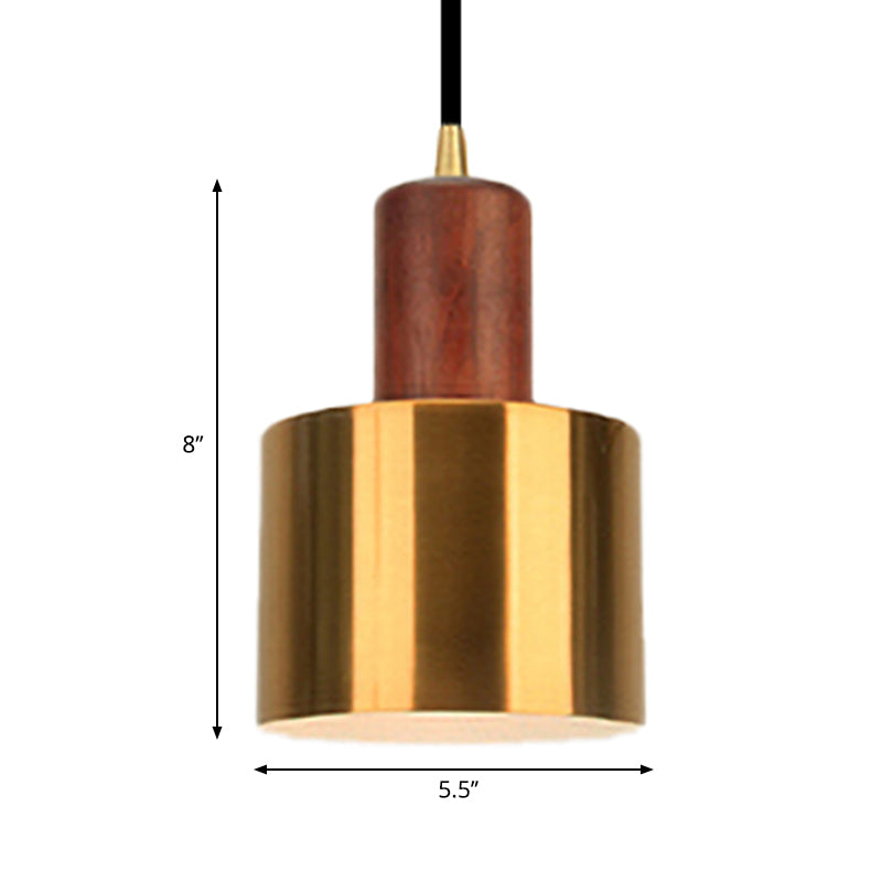 Gold Drum Pendant Light For Modern Kitchen - Metallic Ceiling Lamp With 1