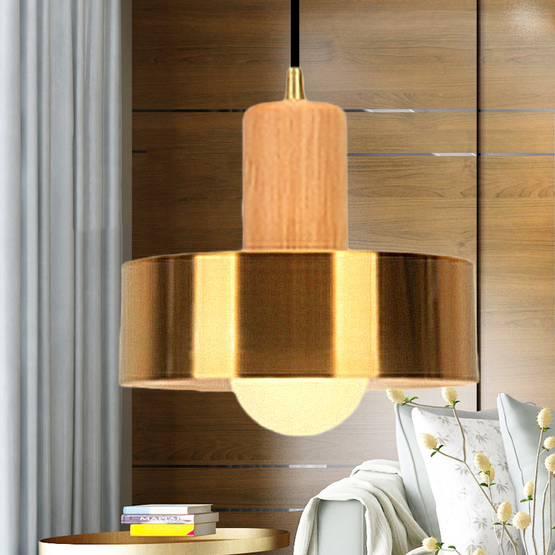 Gold Drum Pendant Light For Modern Kitchen - Metallic Ceiling Lamp With 1