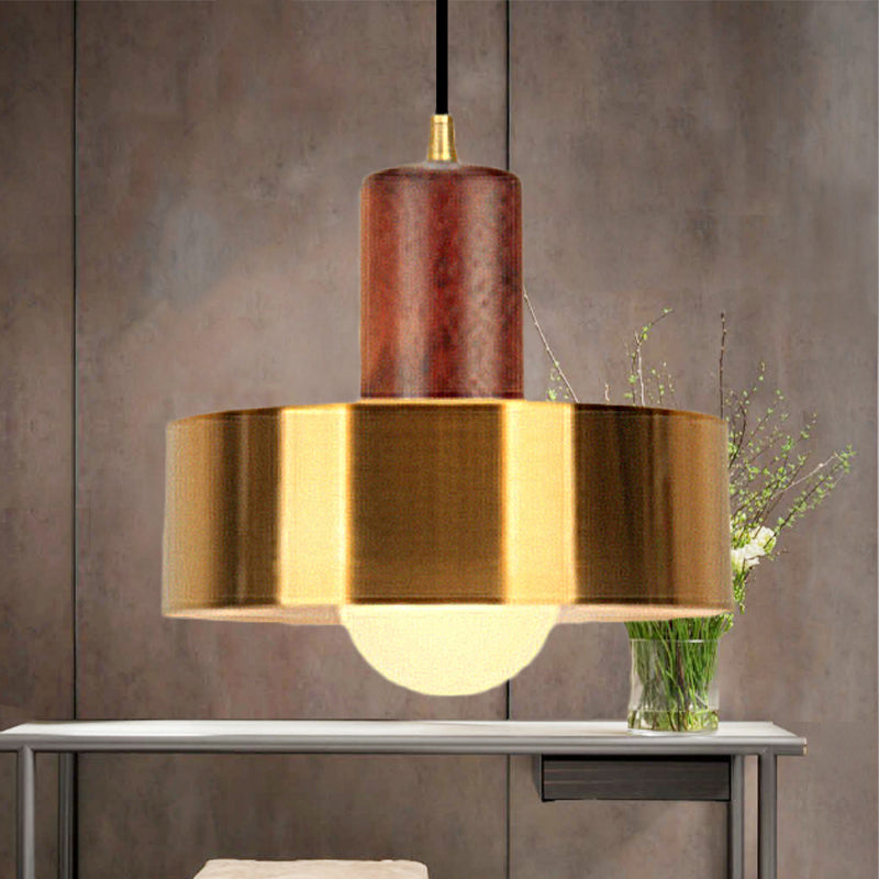 Gold Drum Pendant Light For Modern Kitchen - Metallic Ceiling Lamp With 1
