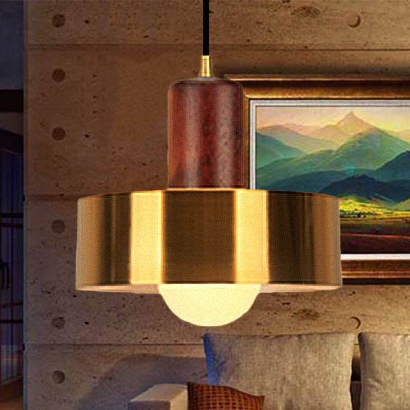 Gold Metallic Kitchen Pendant Light in Modern Drum Shape