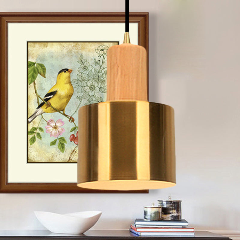Gold Drum Pendant Light For Modern Kitchen - Metallic Ceiling Lamp With 1