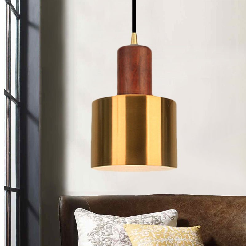 Gold Metallic Kitchen Pendant Light in Modern Drum Shape