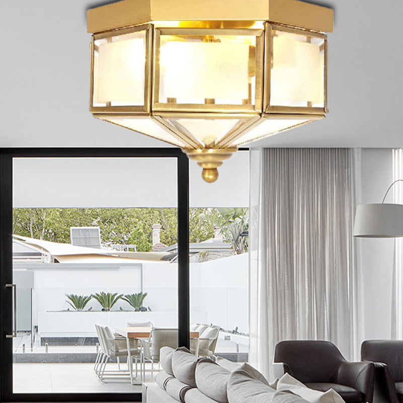 Luminaire encastré géométrique avec verre dépoli en laiton - Idéal pour montage sur balcon ou au plafond