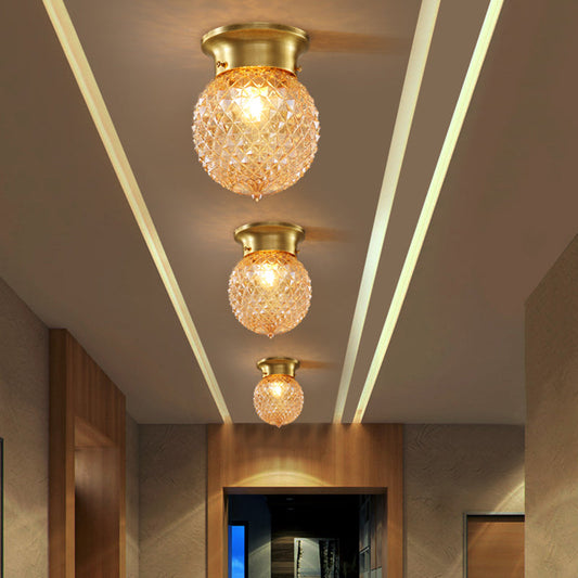 Traditional Prismatic Glass Globe Ceiling Mount Chandelier - Brass Finish, 6"/7" Wide, 1 Bulb
