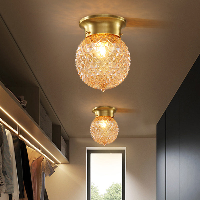 Traditional Prismatic Glass Globe Ceiling Mount Chandelier - Brass Finish, 6"/7" Wide, 1 Bulb