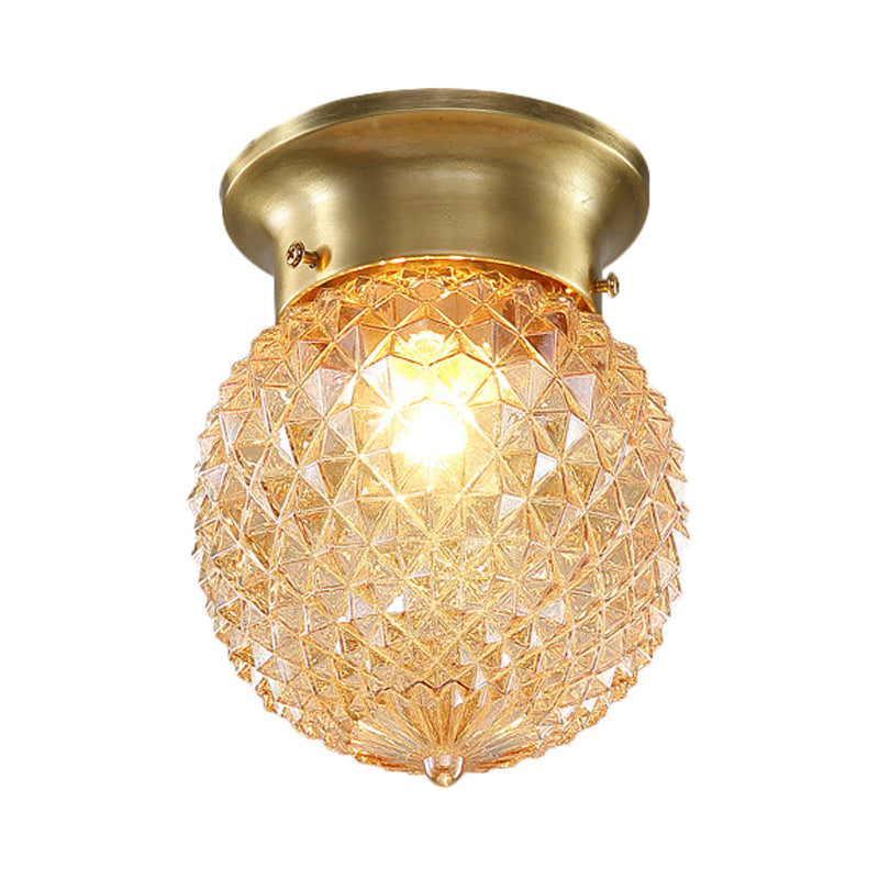 Traditional Prismatic Glass Globe Ceiling Mount Chandelier - Brass Finish, 6"/7" Wide, 1 Bulb