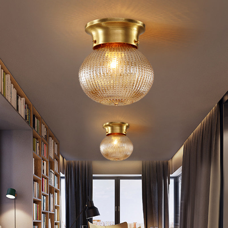 Traditional Prismatic Glass Globe Ceiling Mount Chandelier - Brass Finish, 6"/7" Wide, 1 Bulb