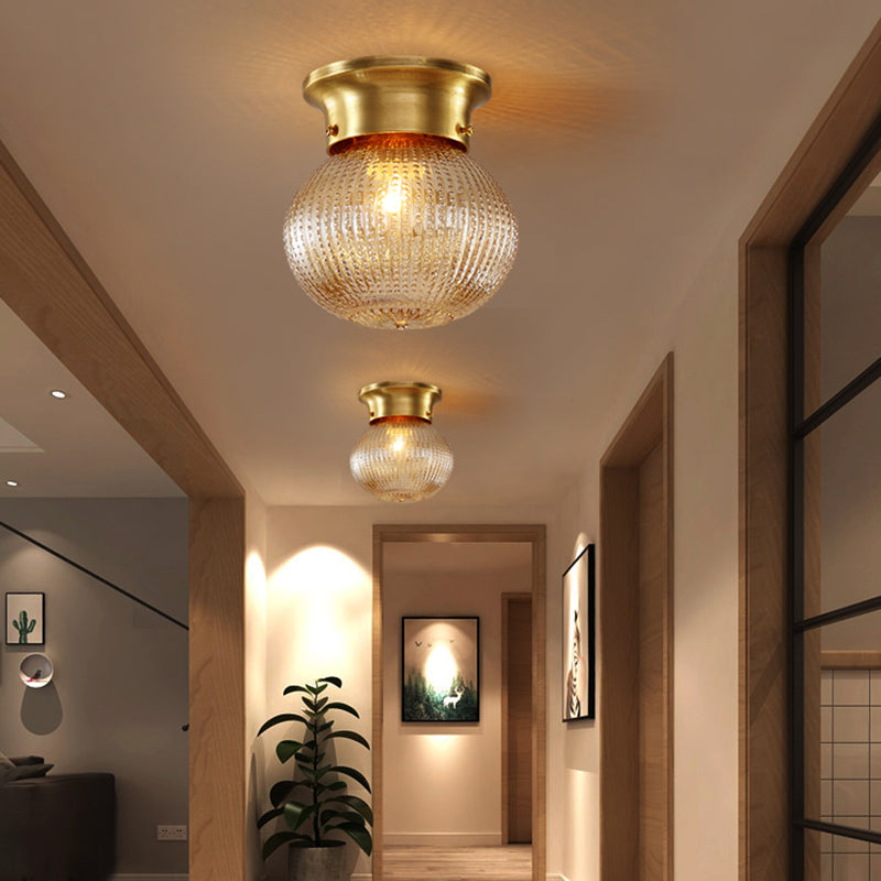 Traditional Prismatic Glass Globe Ceiling Mount Chandelier - Brass Finish, 6"/7" Wide, 1 Bulb