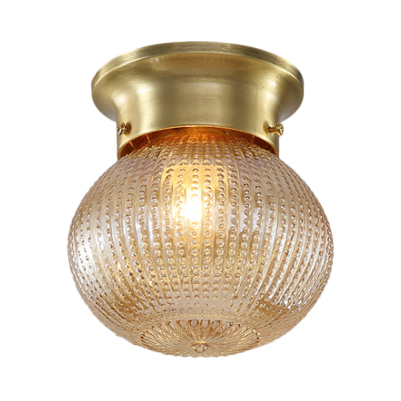 Traditional Prismatic Glass Globe Ceiling Mount Chandelier - Brass Finish, 6"/7" Wide, 1 Bulb