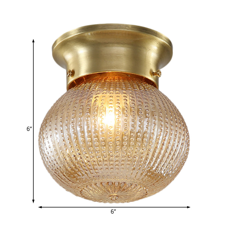 Traditional Prismatic Glass Globe Ceiling Mount Chandelier - Brass Finish, 6"/7" Wide, 1 Bulb