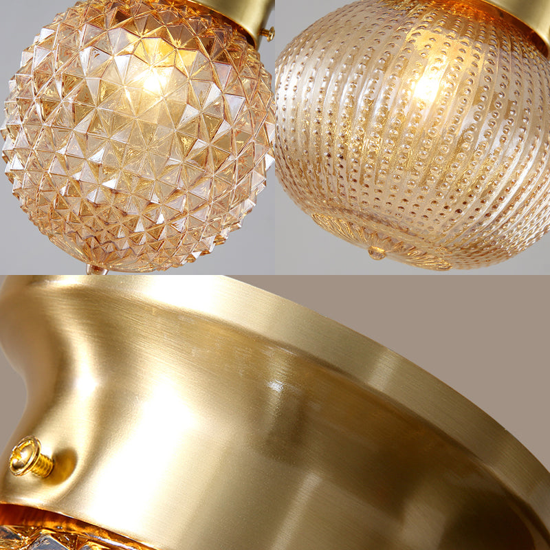 Traditional Prismatic Glass Globe Ceiling Mount Chandelier - Brass Finish, 6"/7" Wide, 1 Bulb
