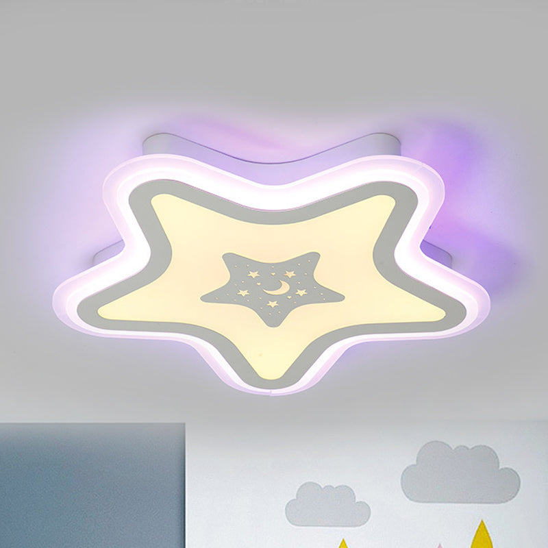 Modern Led Star Ceiling Light For Stairway Or Kindergarten - White Flush Mount With Acrylic Fixture