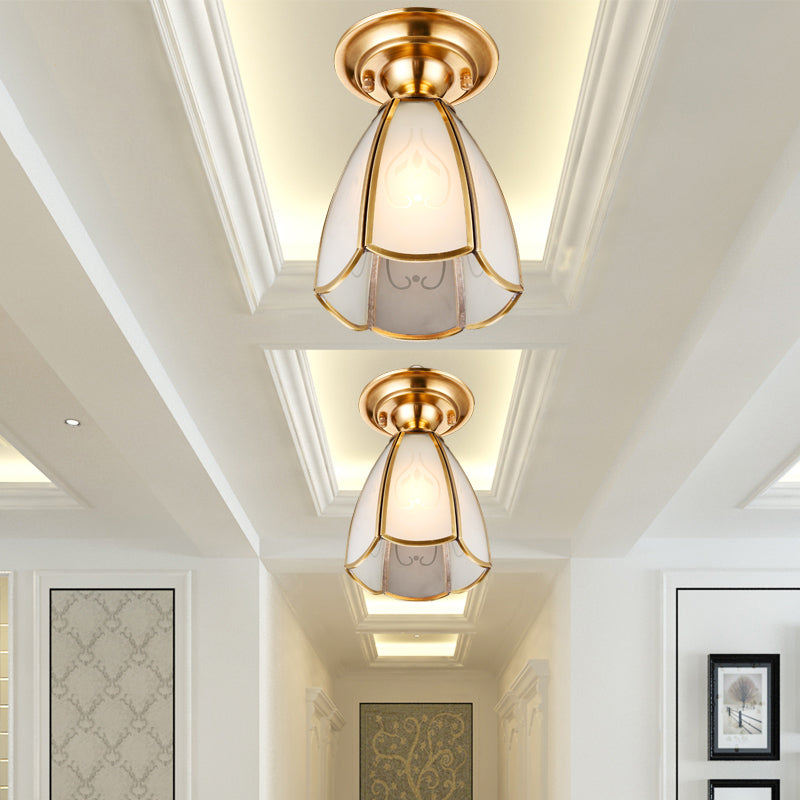 Traditional White Glass Brass Semi Flush Mount Chandelier 5"/6" Wide Cone/Globe Ceiling, 1 Bulb