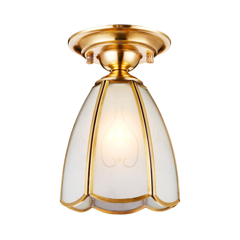Traditional White Glass Brass Semi Flush Mount Chandelier 5"/6" Wide Cone/Globe Ceiling, 1 Bulb