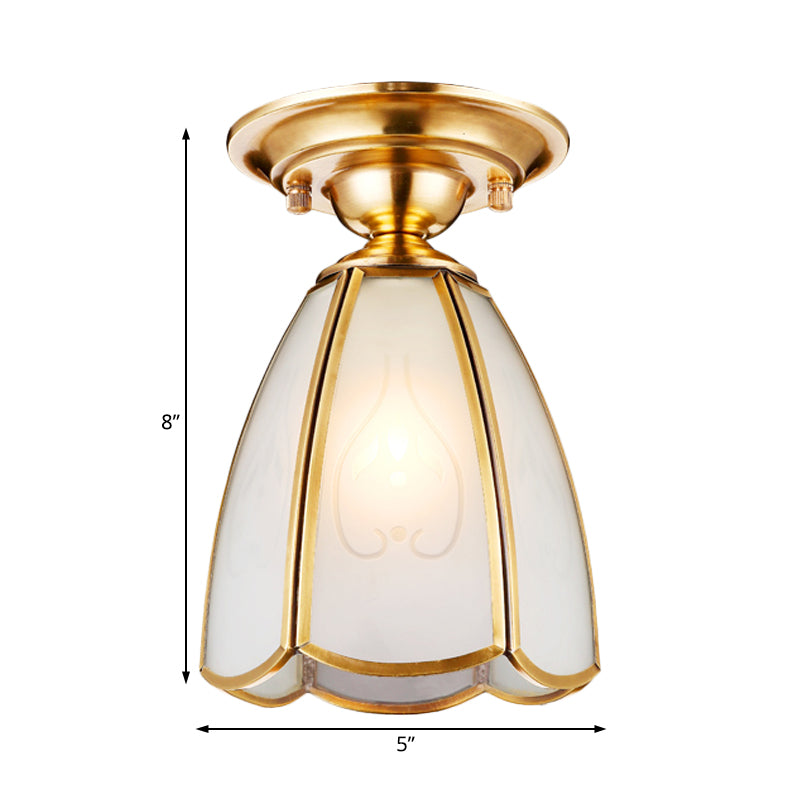 Traditional White Glass Brass Semi Flush Mount Chandelier 5"/6" Wide Cone/Globe Ceiling, 1 Bulb