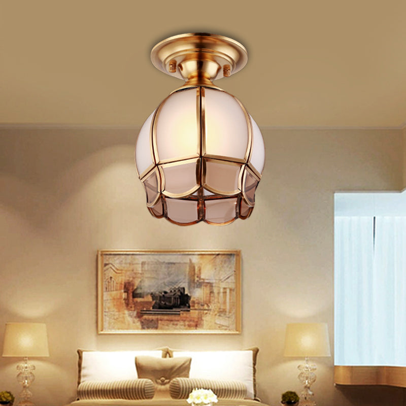 Traditional White Glass Brass Semi Flush Mount Chandelier 5"/6" Wide Cone/Globe Ceiling, 1 Bulb