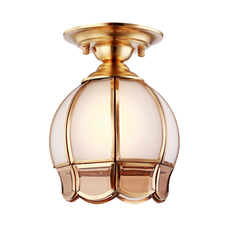 Traditional White Glass Brass Semi Flush Mount Chandelier 5"/6" Wide Cone/Globe Ceiling, 1 Bulb