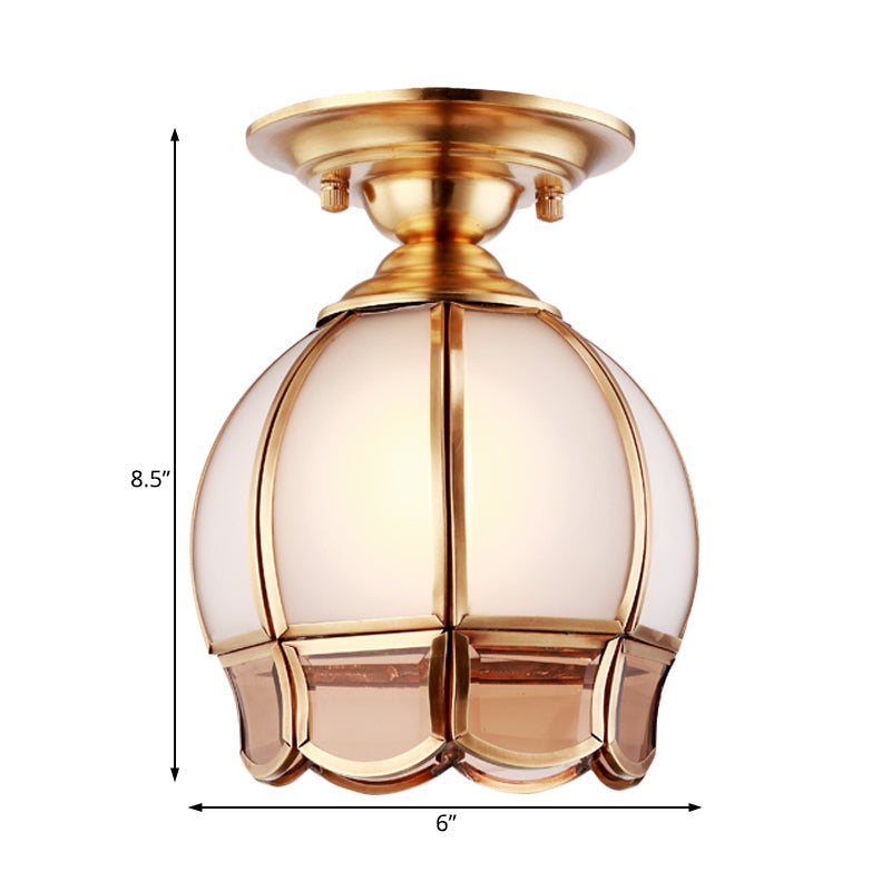 Traditional White Glass Brass Semi Flush Mount Chandelier 5"/6" Wide Cone/Globe Ceiling, 1 Bulb