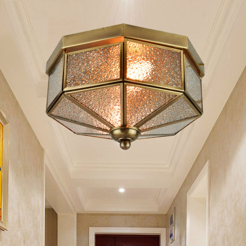 Traditional Textured Glass Flush Mount Ceiling Chandelier - Octagonal Design 9.5/10.5 Width 3-Bulb
