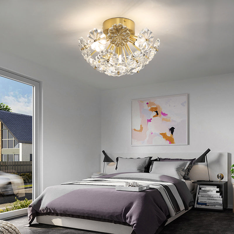 Tradition Clear Glass Brass Flush Mount Ceiling Light Fixture for Bedroom - 3 Bulb, 12.5"/19" Wide