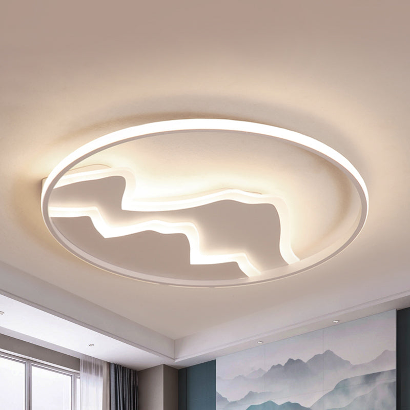 Modern LED Flushmount Ceiling Light in White - Acrylic Mountain Design for Living Room or Hallway