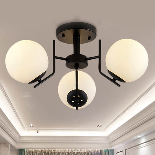 Sputnik Semi Flush Light: 3/5/6 Lights, White Glass Ceiling Fixture for Living Room