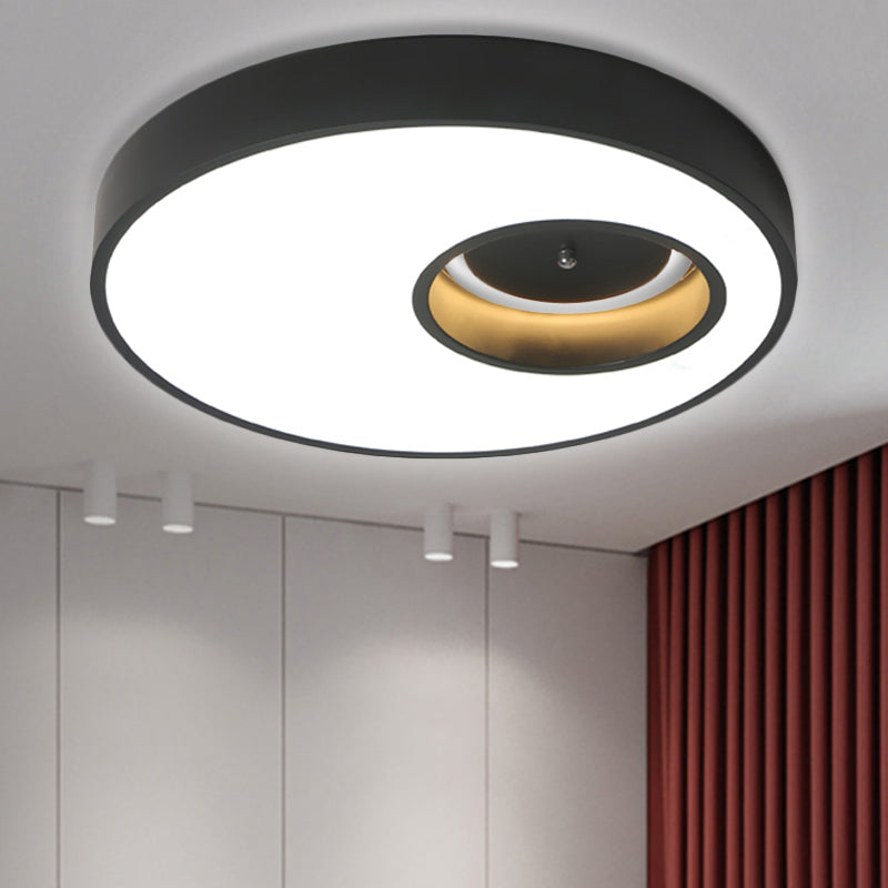 Plafonnier rond contemporain noir/blanc de 18"/23,5" de large - Éclairage acrylique LED pour chambre à coucher chaude/blanche