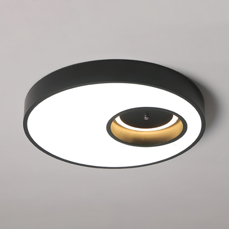 Plafonnier rond contemporain noir/blanc de 18"/23,5" de large - Éclairage acrylique LED pour chambre à coucher chaude/blanche