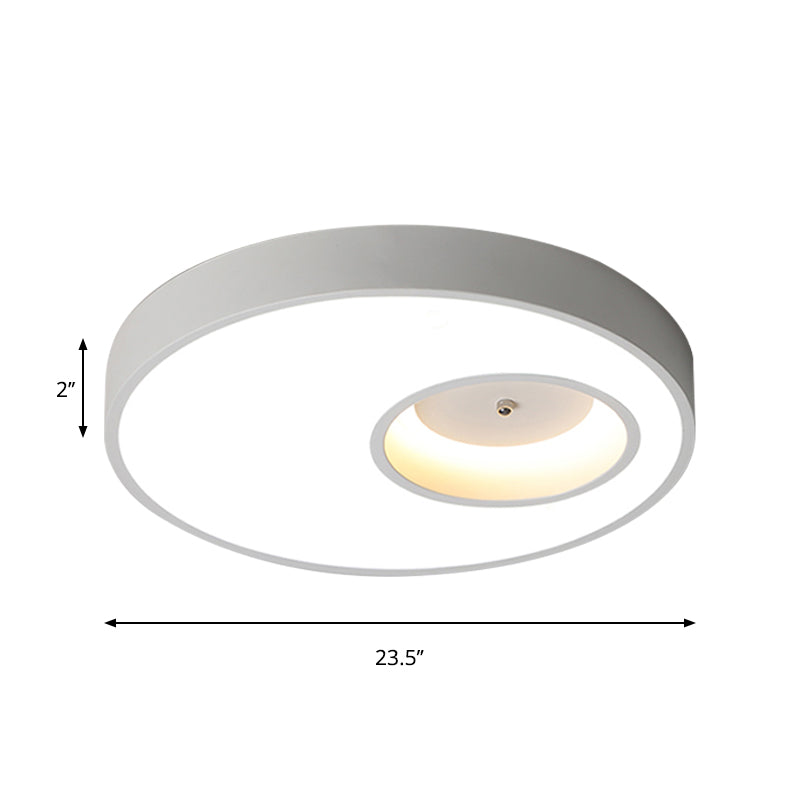 Plafonnier rond contemporain noir/blanc de 18"/23,5" de large - Éclairage acrylique LED pour chambre à coucher chaude/blanche