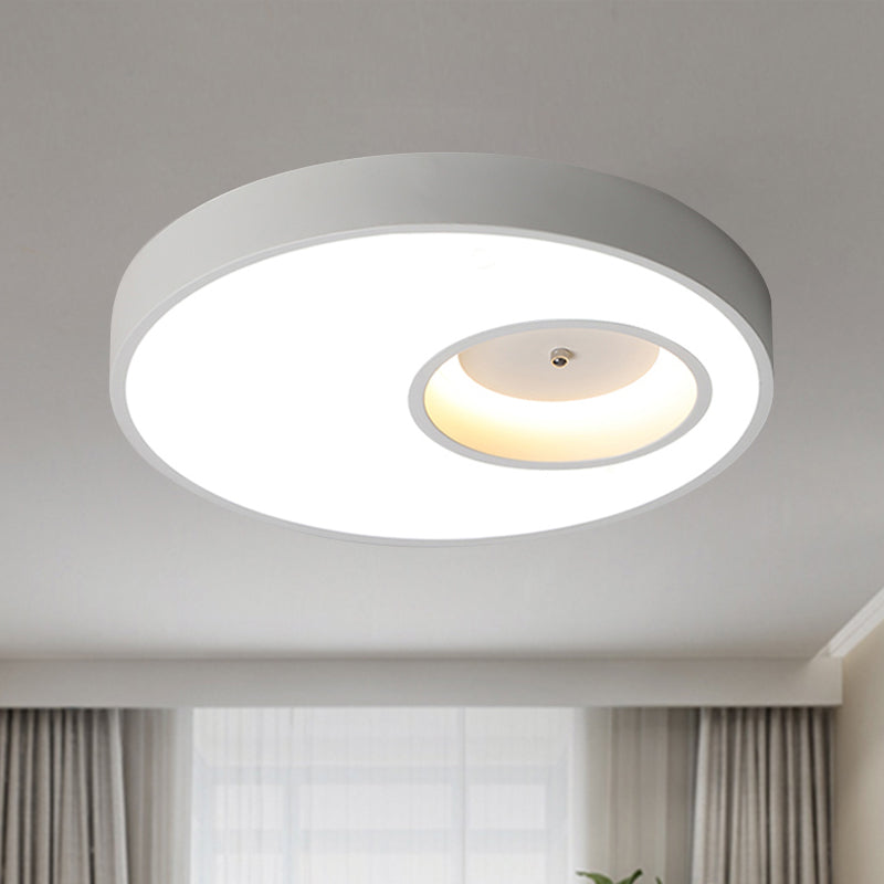 Plafonnier rond contemporain noir/blanc de 18"/23,5" de large - Éclairage acrylique LED pour chambre à coucher chaude/blanche
