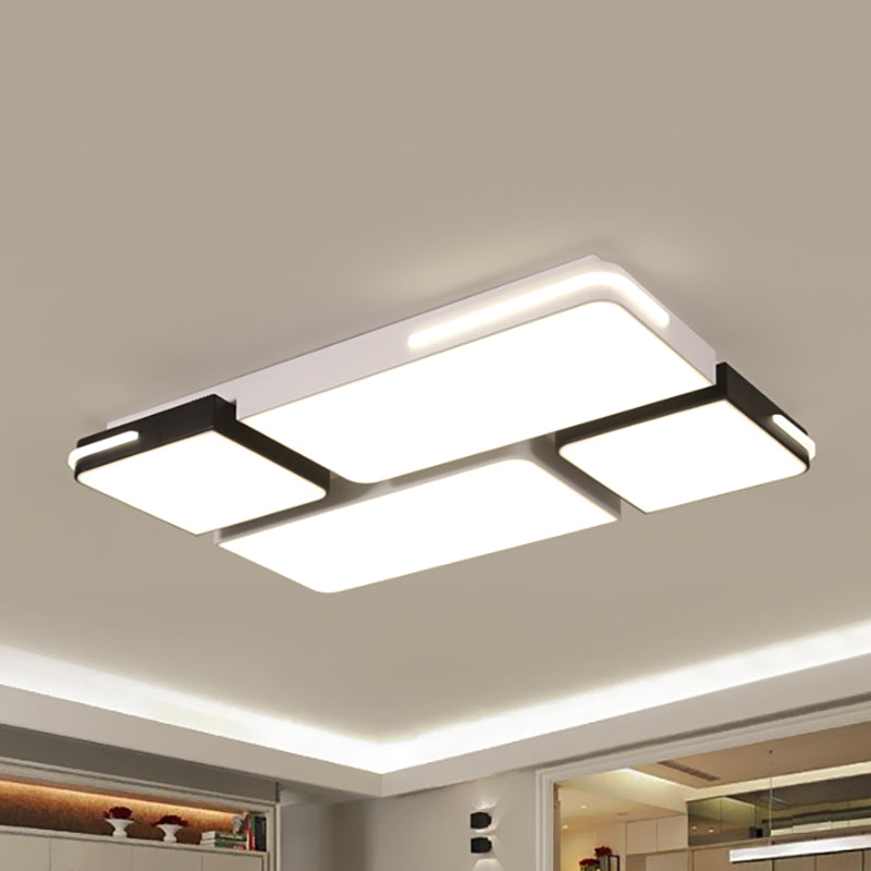Contemporary Square/Rectangle Acrylic Flush Pendant Light - LED White Flush Mount Lighting (21.5"/37.5" Width) - White/Warm Lighting