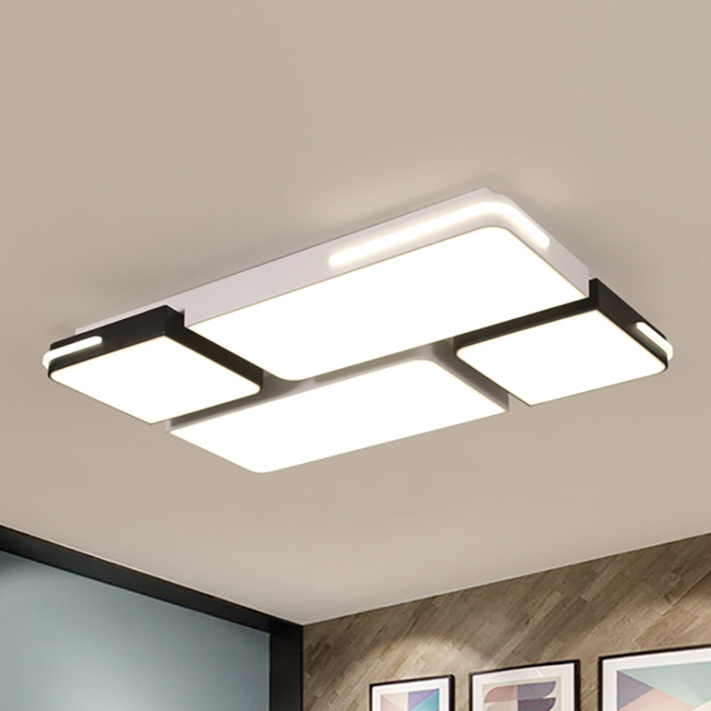 Contemporary Square/Rectangle Acrylic Flush Pendant Light - LED White Flush Mount Lighting (21.5"/37.5" Width) - White/Warm Lighting
