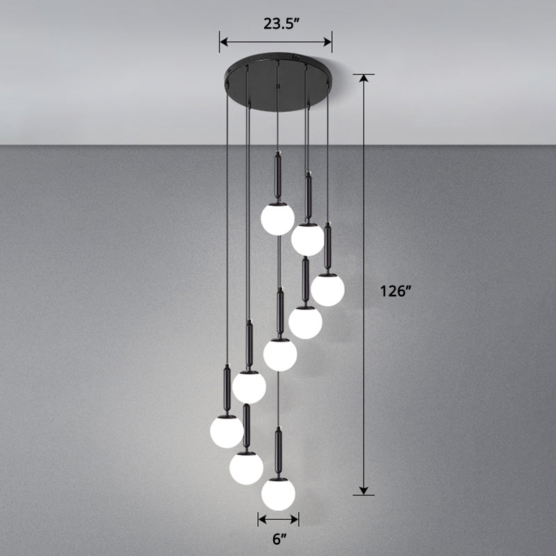 Globe Stairs Multi Lamp Ceiling Light - Cream Glass Modern Pendant Fixture