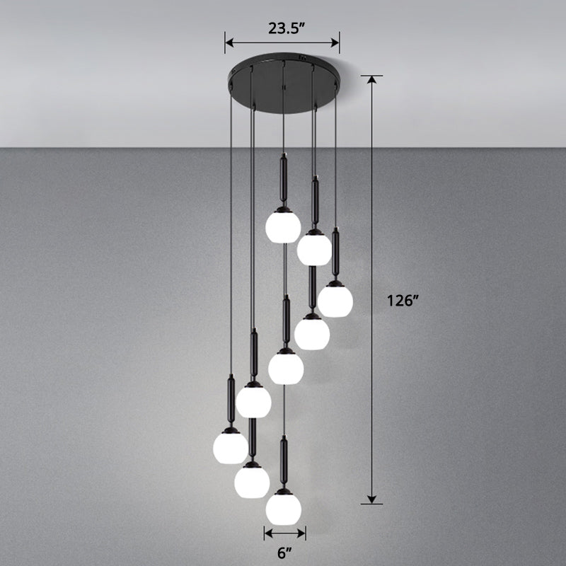 Globe Stairs Multi Lamp Ceiling Light - Cream Glass Modern Pendant Fixture