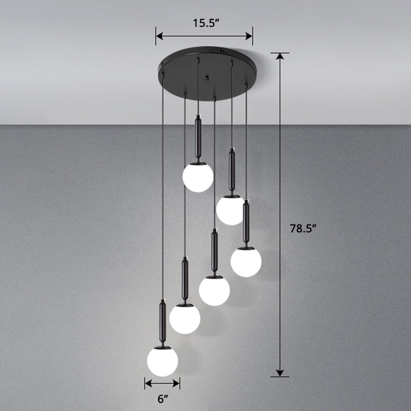 Globe Stairs Multi Lamp Ceiling Light - Cream Glass Modern Pendant Fixture