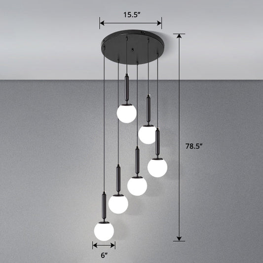 Globe Stairs Multi Lamp Ceiling Light - Cream Glass Modern Pendant Fixture