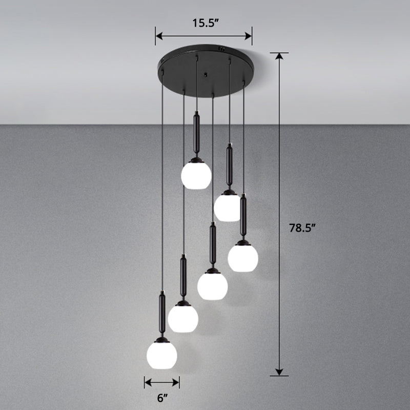 Globe Stairs Multi Lamp Ceiling Light - Cream Glass Modern Pendant Fixture