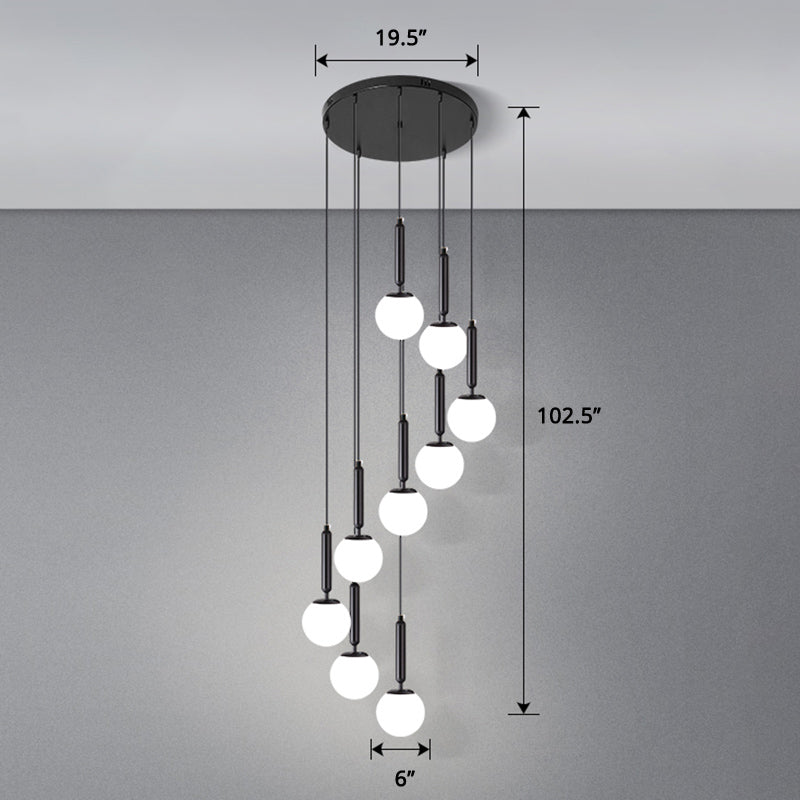 Globe Stairs Multi Lamp Ceiling Light - Cream Glass Modern Pendant Fixture