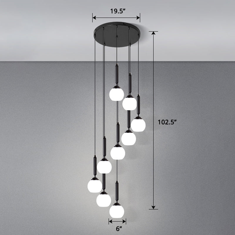 Globe Stairs Multi Lamp Ceiling Light - Cream Glass Modern Pendant Fixture