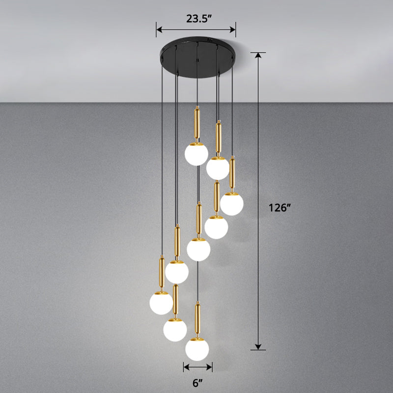 Globe Stairs Multi Lamp Ceiling Light - Cream Glass Modern Pendant Fixture